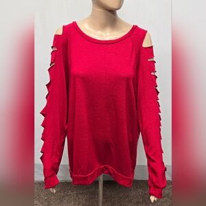 Blush 2X Long Slit Sleeve Top Pullover Stretch Knit Red